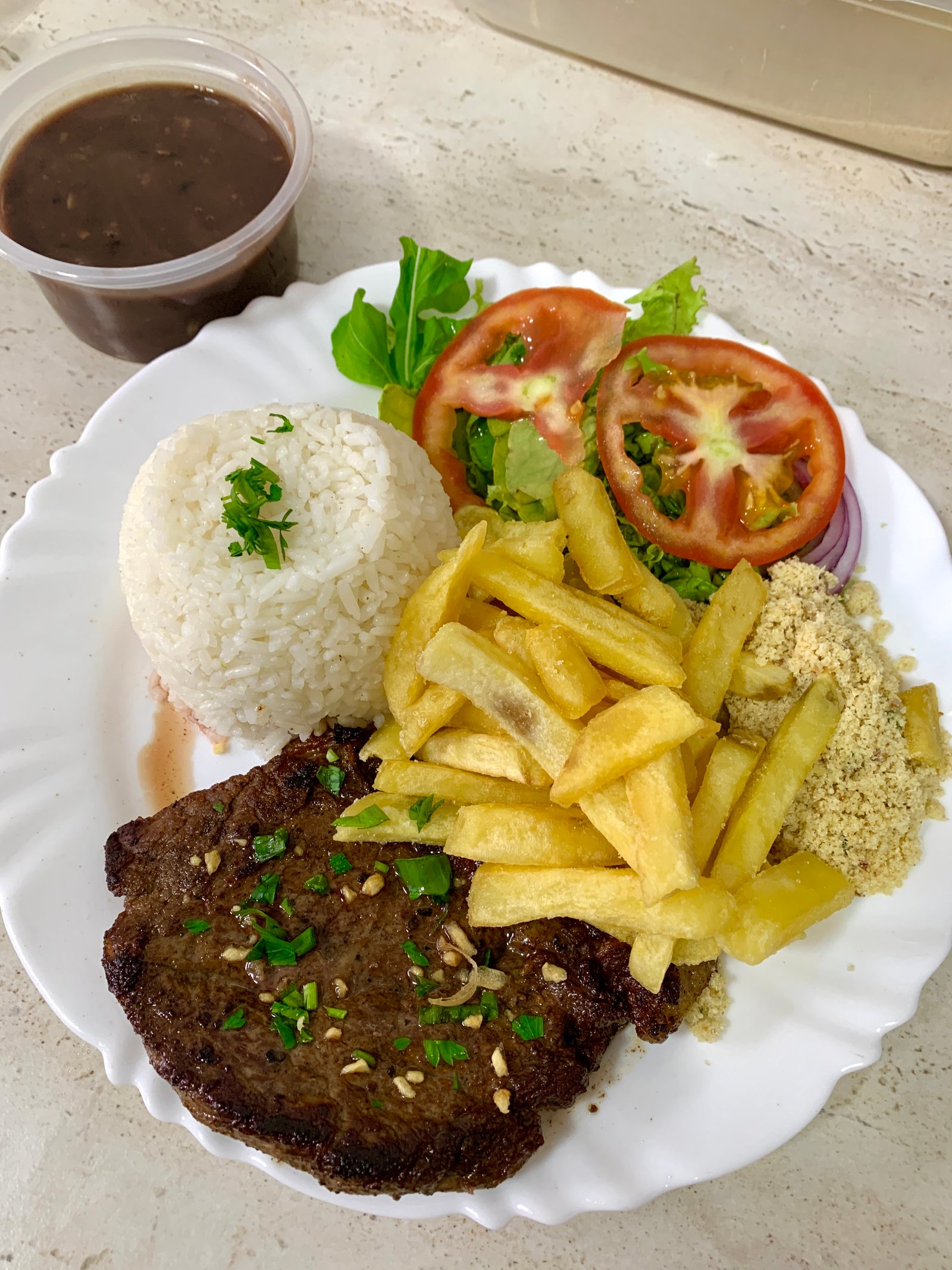 Picanha com fritas na chapa
